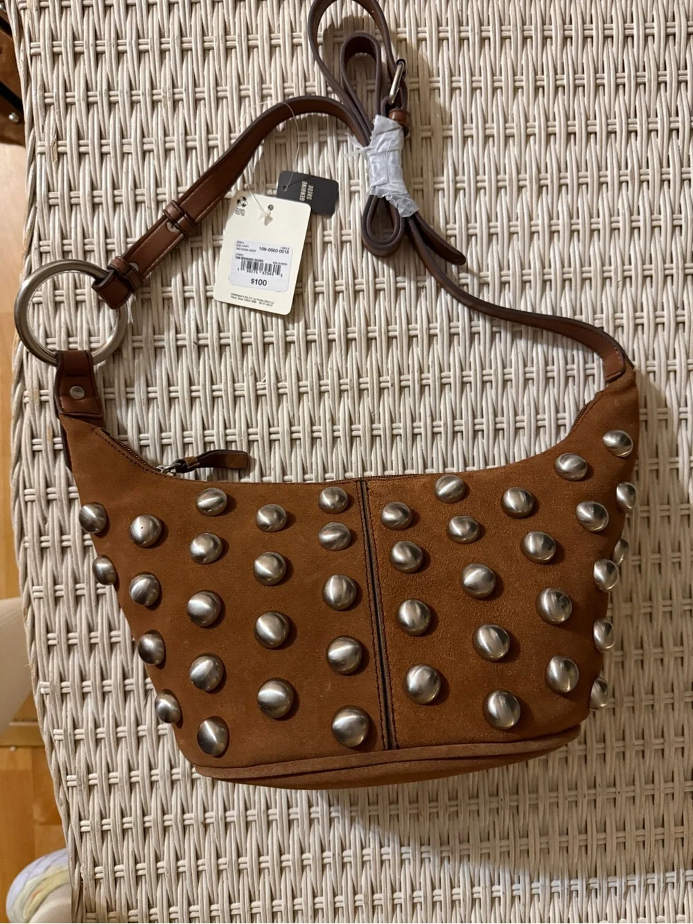 NWT a.n.a Genuine Suede Studded Hobo Shoulder Bag | Tan |